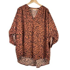 NEW Jodif Women's 3X Brown Black Animal 3/4 Roll Tab Sleeve Lightweight Top